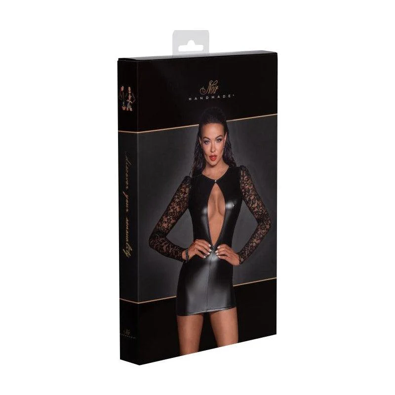 Power Wetlook Short Dress w Lace Sleeves - Image 6